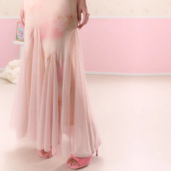 Hanna Romantic Blush Pink Lace Slip Tulle Dress - Image 5