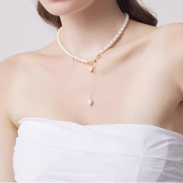 Harper Freshwater Pearl Heart Pendant Chain - Image 3