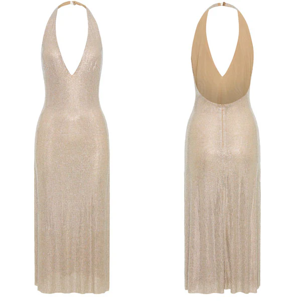 Hera Sparkling Halter Neck Midi Evening Dress - Image 10
