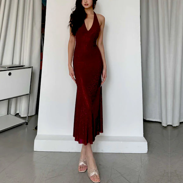 Hera Sparkling Halter Neck Midi Evening Dress - Image 4