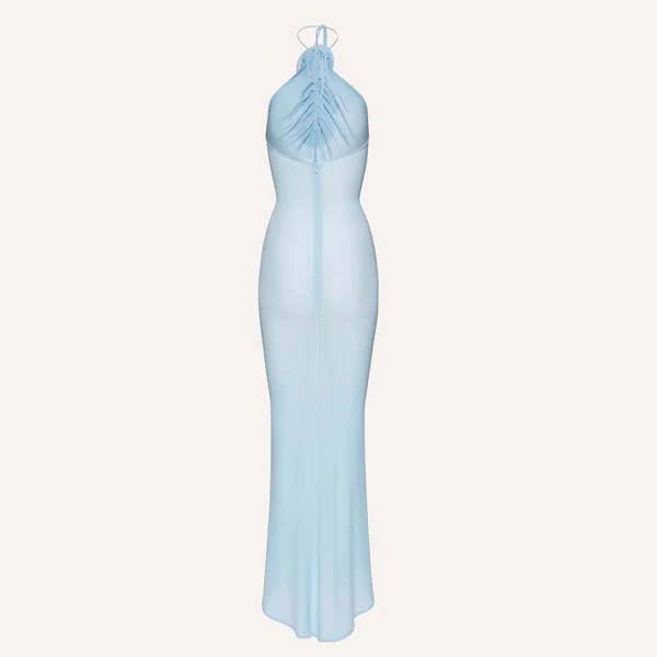 Iris Powder Blue Elegance Halter Fishtail Maxi Dress - Image 6
