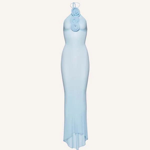 Iris Powder Blue Elegance Halter Fishtail Maxi Dress - Image 7