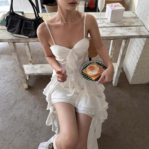Isabella White Hi-Lo Asymmetrical Ruffle Dress - Image 7