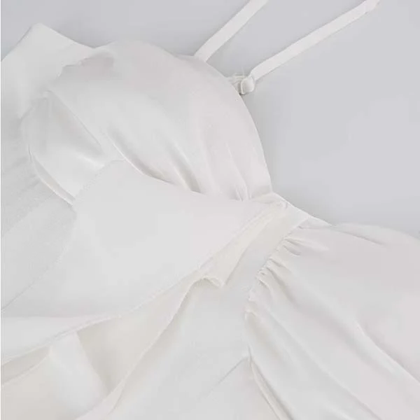 Isabella White Hi-Lo Asymmetrical Ruffle Dress - Image 9