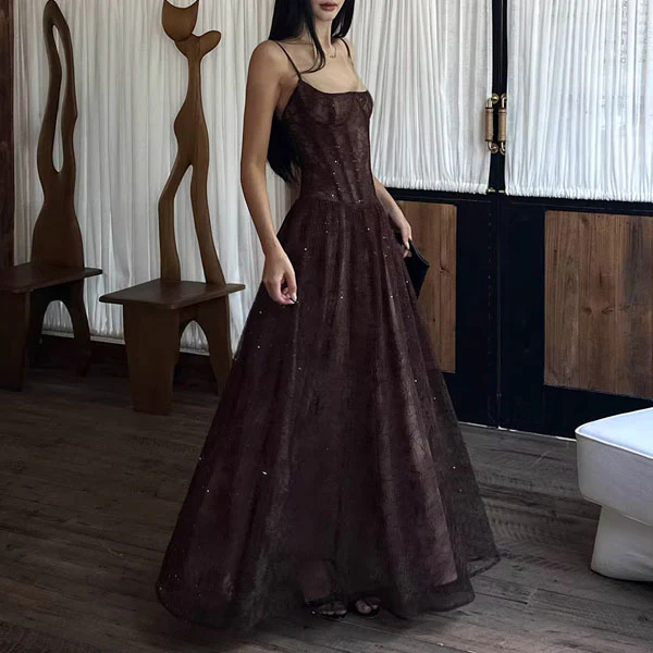 Isadora Enchanting Dark Brown Lace Evening Maxi Dress - Image 6