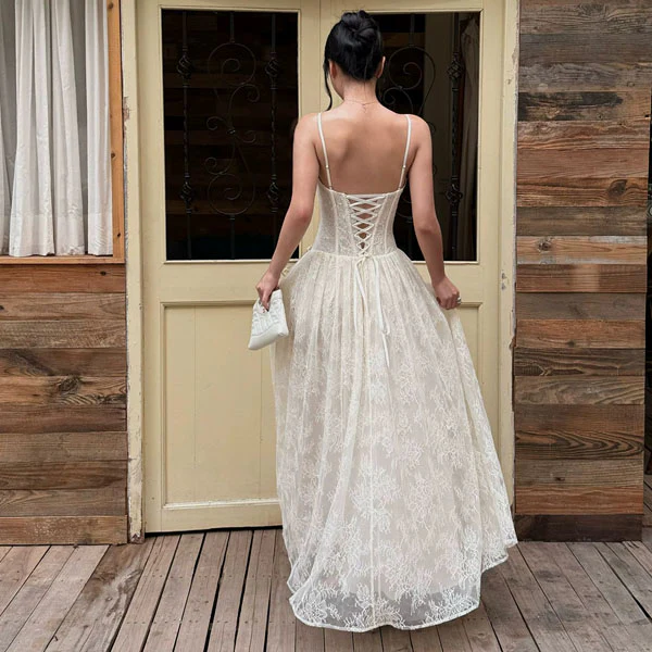 Isadora Enchanting Cream Lace Evening Maxi Dress - Image 2