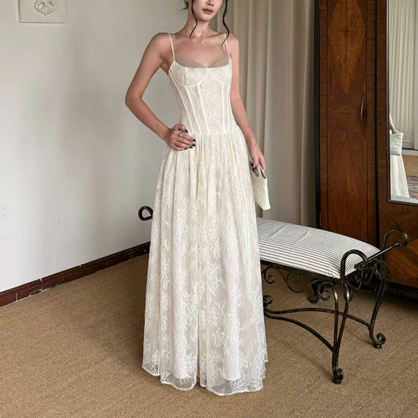 Isadora Enchanting Cream Lace Evening Maxi Dress - Image 4