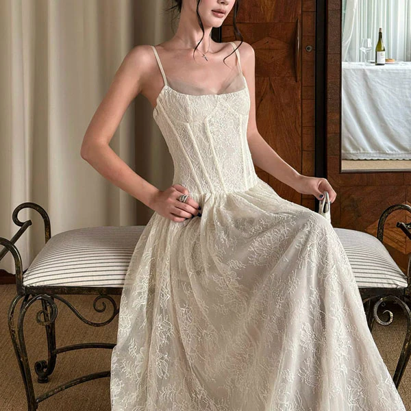 Isadora Enchanting Cream Lace Evening Maxi Dress - Image 7
