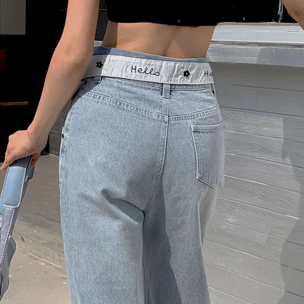Jazelle Fold Over Waist Straight Leg Denim Jeans - Image 4