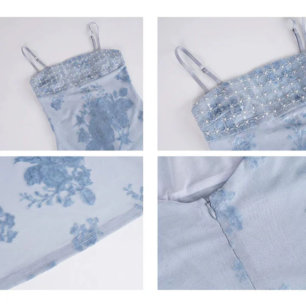 Jeanie Powder Blue Embellished Embroidery Floral Evening Dress - Image 9