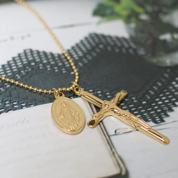 Cross with Mary Medallion Necklace - Image 3