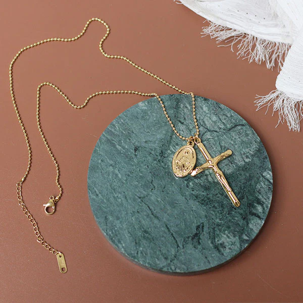Cross with Mary Medallion Necklace - Image 4