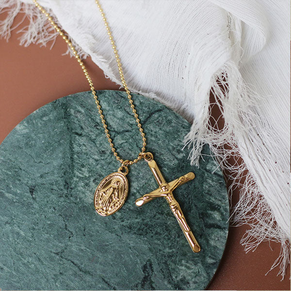 Cross with Mary Medallion Necklace - Image 5