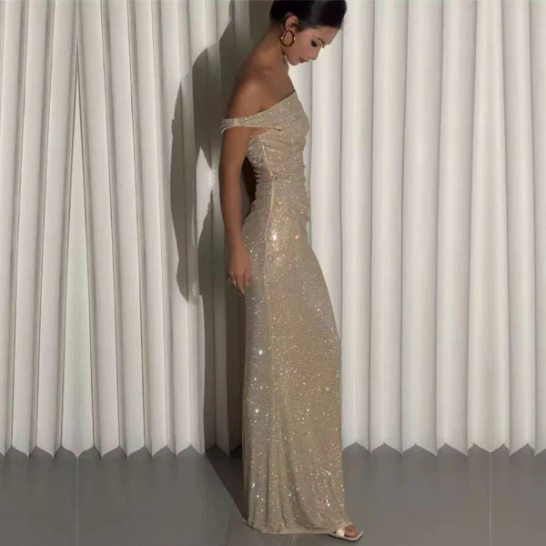 Julianna Sparkly One-Shoulder Cut-Out Evening Dress - Image 6