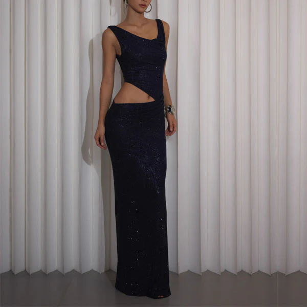 Julianna Sparkly One-Shoulder Cut-Out Evening Dress - Image 8