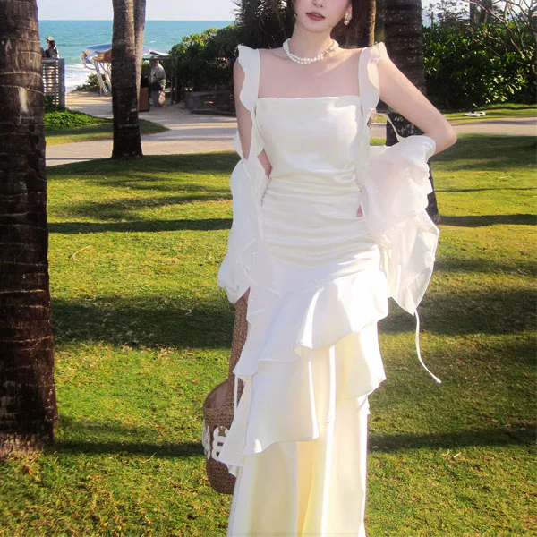 Karina Ivory Sleeveless Ruffles Evening Dress