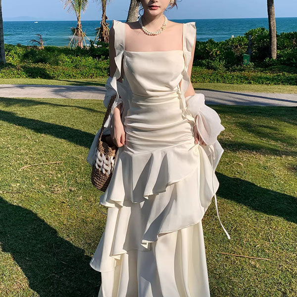 Karina Ivory Sleeveless Ruffles Evening Dress - Image 3