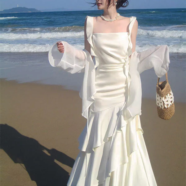 Karina Ivory Sleeveless Ruffles Evening Dress - Image 4