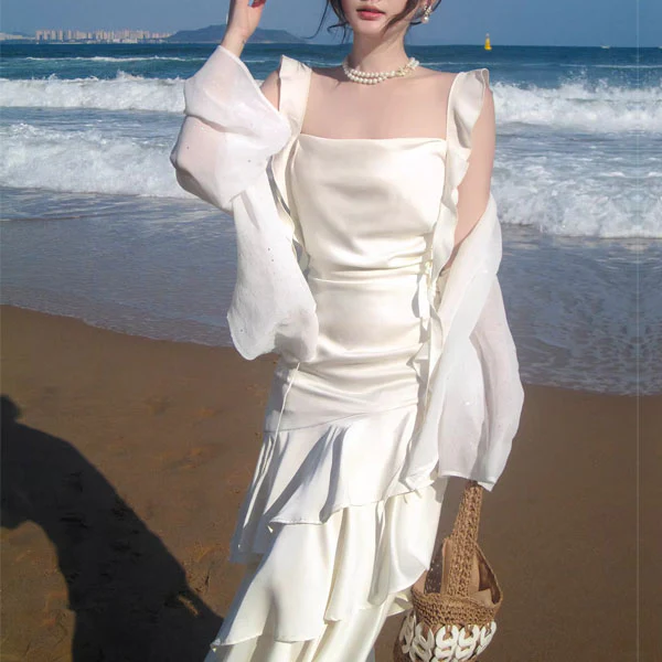 Karina Ivory Sleeveless Ruffles Evening Dress - Image 5