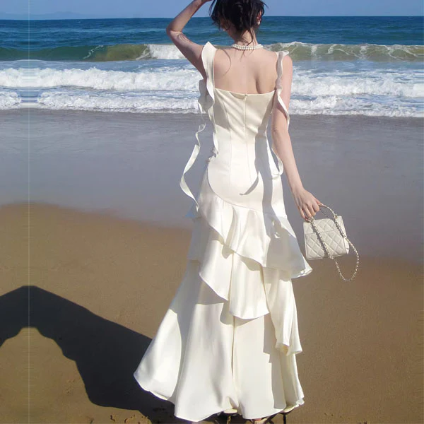Karina Ivory Sleeveless Ruffles Evening Dress - Image 6