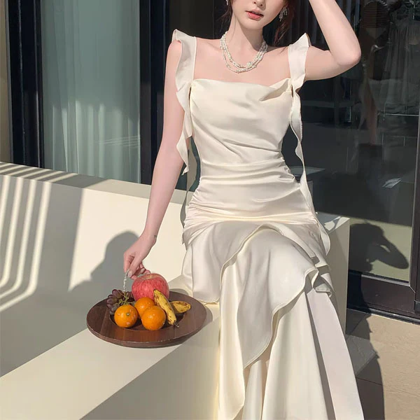 Karina Ivory Sleeveless Ruffles Evening Dress - Image 7