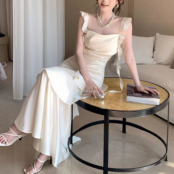 Karina Ivory Sleeveless Ruffles Evening Dress - Image 8