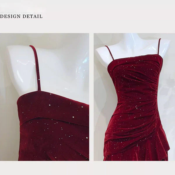 Karlie Velvet Wine Red Tiered Ruffle Evening Dress - Image 9