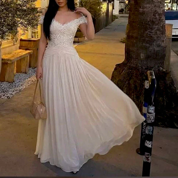 Katherina Ivory Lace Off Shoulder Romantic Flowing Dress