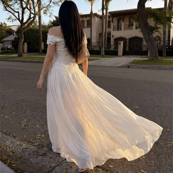Katherina Ivory Lace Off Shoulder Romantic Flowing Dress - Image 2
