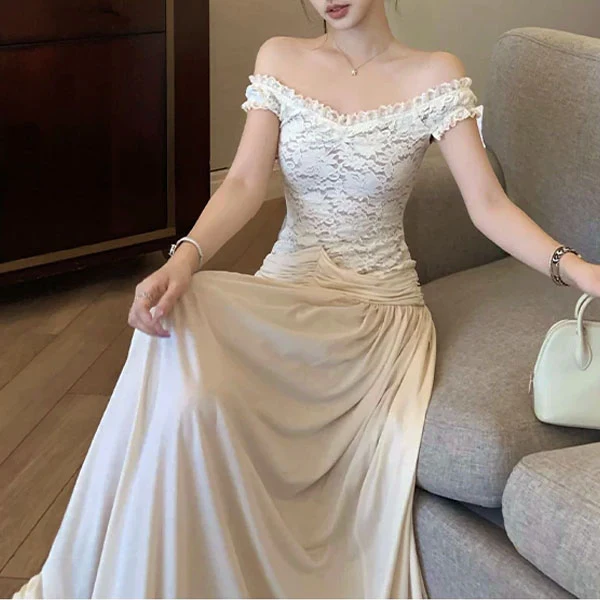 Katherina Ivory Lace Off Shoulder Romantic Flowing Dress - Image 4