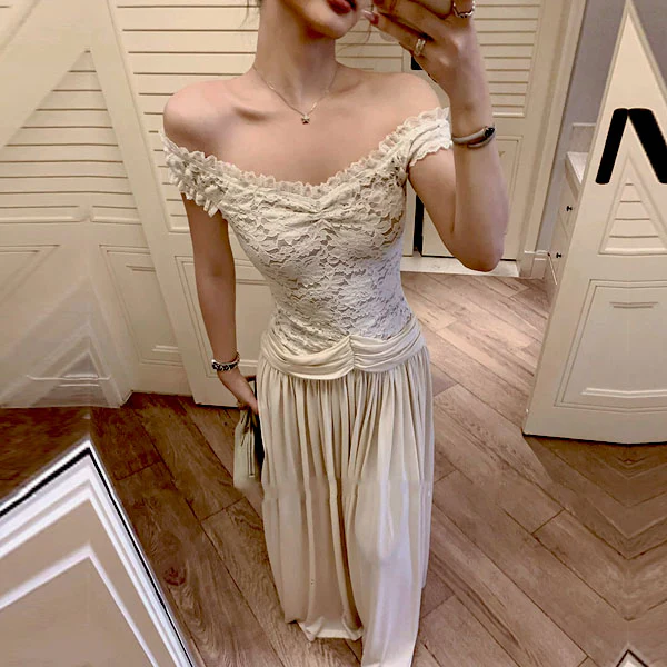 Katherina Ivory Lace Off Shoulder Romantic Flowing Dress - Image 5