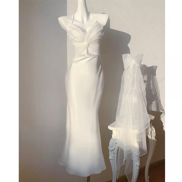 Katrina Ivory Draped Front Satin Evening Dress - Image 7