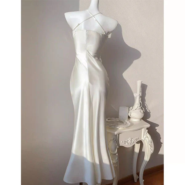 Katrina Ivory Draped Front Satin Evening Dress - Image 8