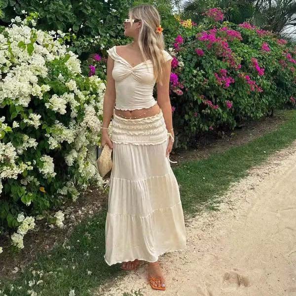 Kelinda Cream Ruffles Charm Top & Maxi Skirt - Image 3