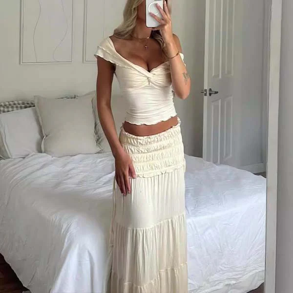 Kelinda Cream Ruffles Charm Top & Maxi Skirt - Image 4