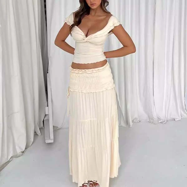 Kelinda Cream Ruffles Charm Top & Maxi Skirt - Image 6