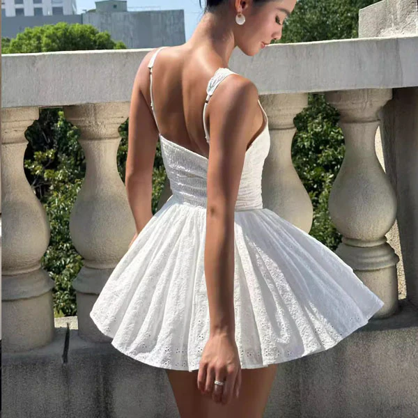 Kellina Scallop Neckline Eyelet Lace Mini Dress - Image 2
