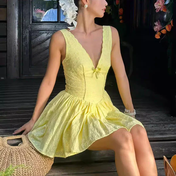 Kellina Scallop Neckline Eyelet Lace Mini Dress - Image 5