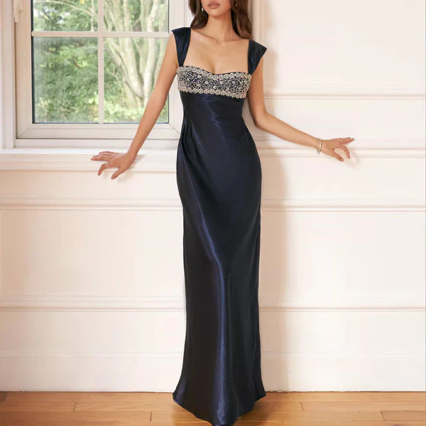 Kelsie Elegant Beaded Embellishment Satin Evening Dress - Image 10