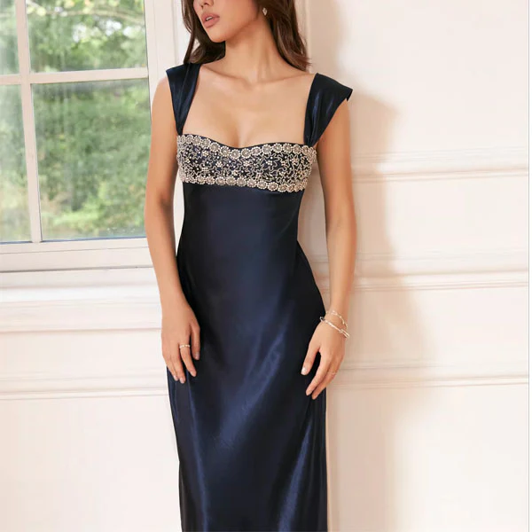 Kelsie Elegant Beaded Embellishment Satin Evening Dress - Image 11