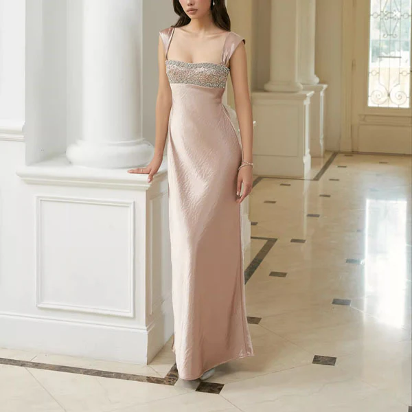 Kelsie Elegant Beaded Embellishment Satin Evening Dress - Image 3