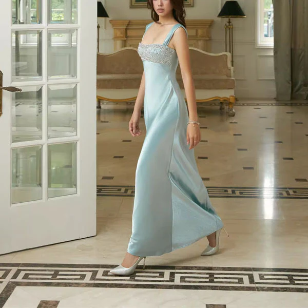Kelsie Elegant Beaded Embellishment Satin Evening Dress - Image 5