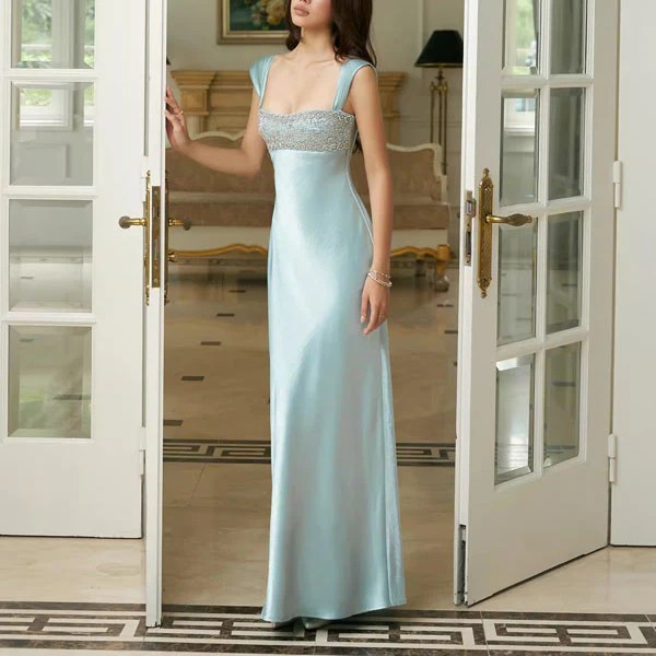 Kelsie Elegant Beaded Embellishment Satin Evening Dress - Image 6