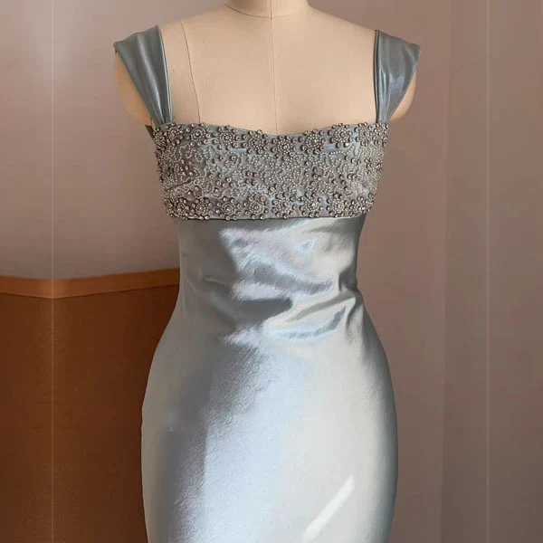Kelsie Elegant Beaded Embellishment Satin Evening Dress - Image 8