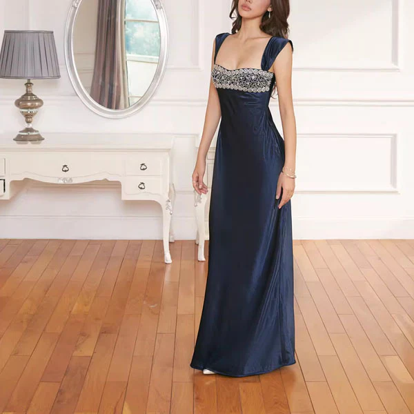 Kelsie Elegant Beaded Embellishment Satin Evening Dress - Image 9