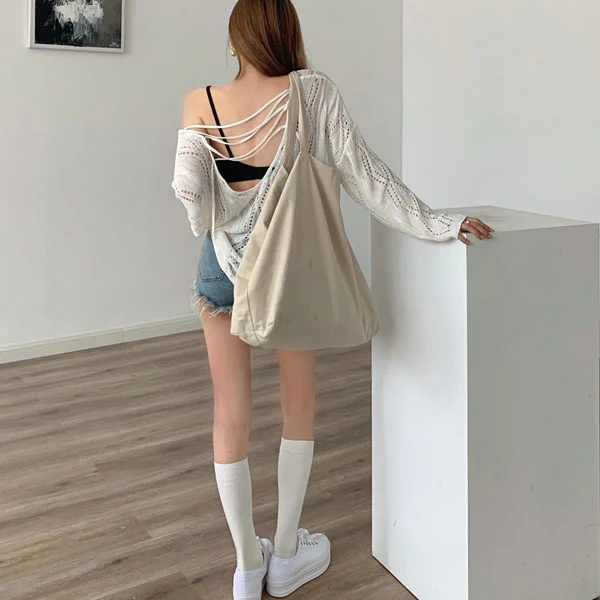 Kendra Oversize Criss Cross Back Light Knit Top - Image 3