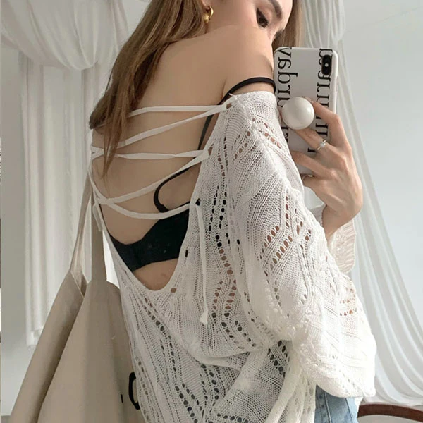 Kendra Oversize Criss Cross Back Light Knit Top - Image 4