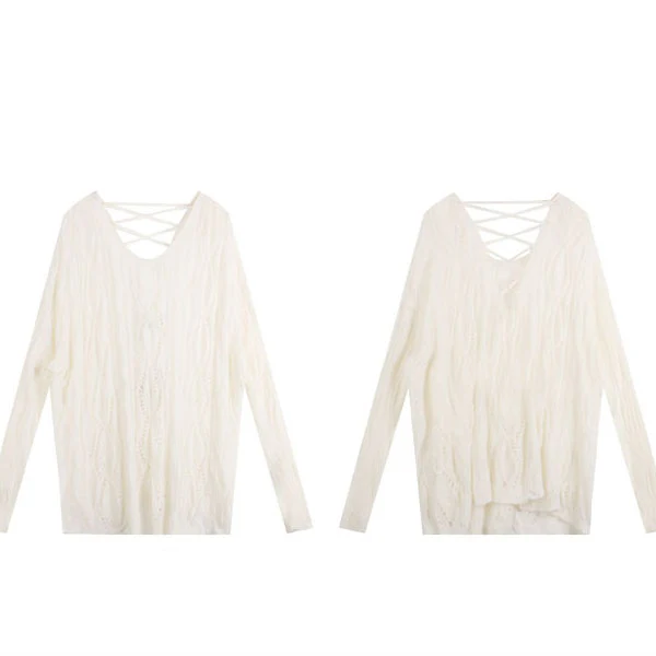 Kendra Oversize Criss Cross Back Light Knit Top - Image 6