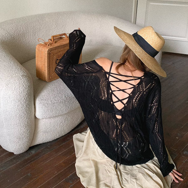 Kendra Oversize Criss Cross Back Light Knit Top - Image 7