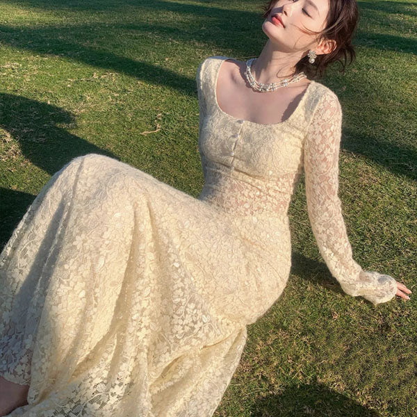 Kimora Floral Lace Long Sleeve Square Neck Maxi Dress - Image 2
